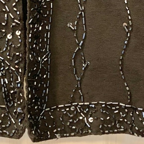 Beaded Black Chiffon Evening Jacket - Size M - Picture 3 of 5